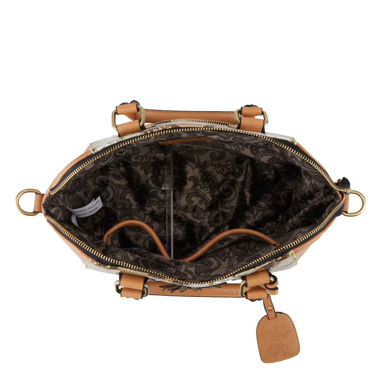 L`ARTISTE HB-KINGPIN HANDBAG featuring a unique bohemian style and brass hardware