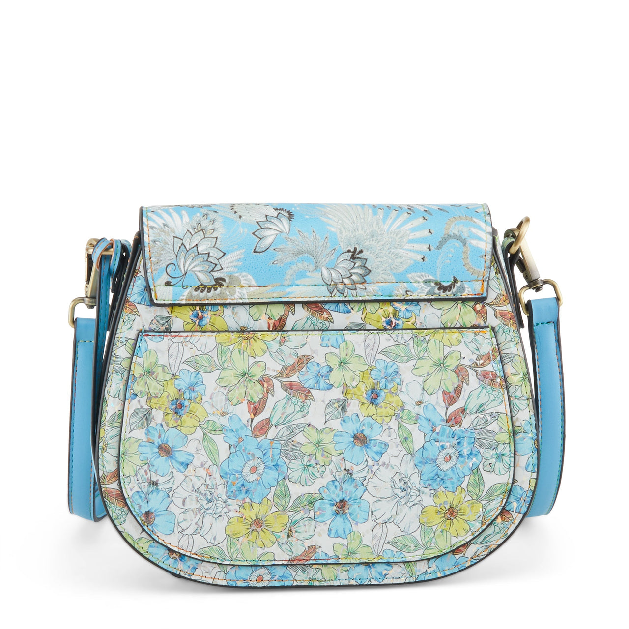 L'ARTISTE HB-PRETTINESS HANDBAGS in blue color with floral design and leather straps