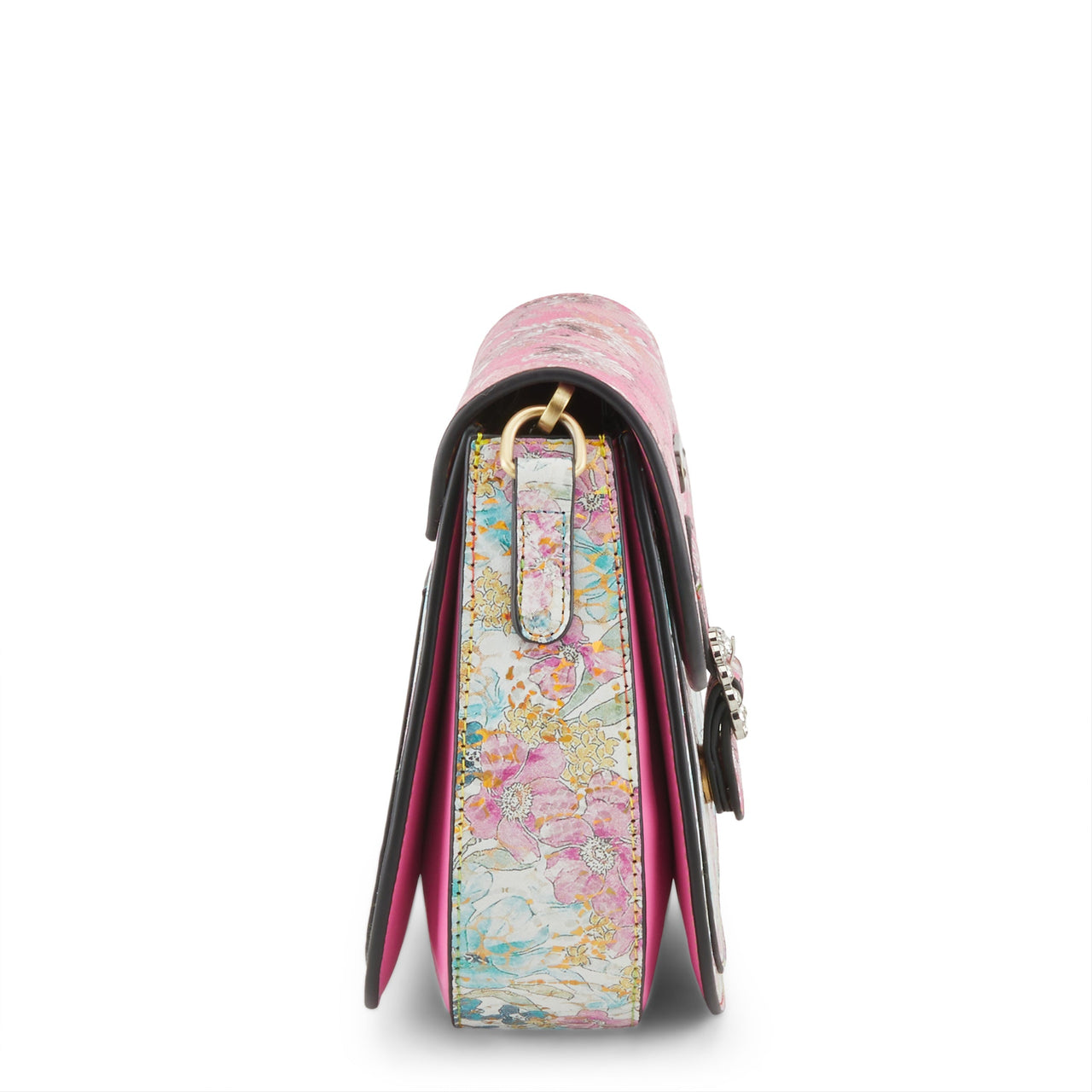 L'ARTISTE HB-PRETTINESS HANDBAGS in soft pink leather with delicate embossed floral design and chain strap