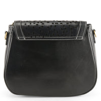 Thumbnail for L'ARTISTE HB-SADDLEBAG HANDBAG in black, featuring intricate floral embroidery and adjustable shoulder strap