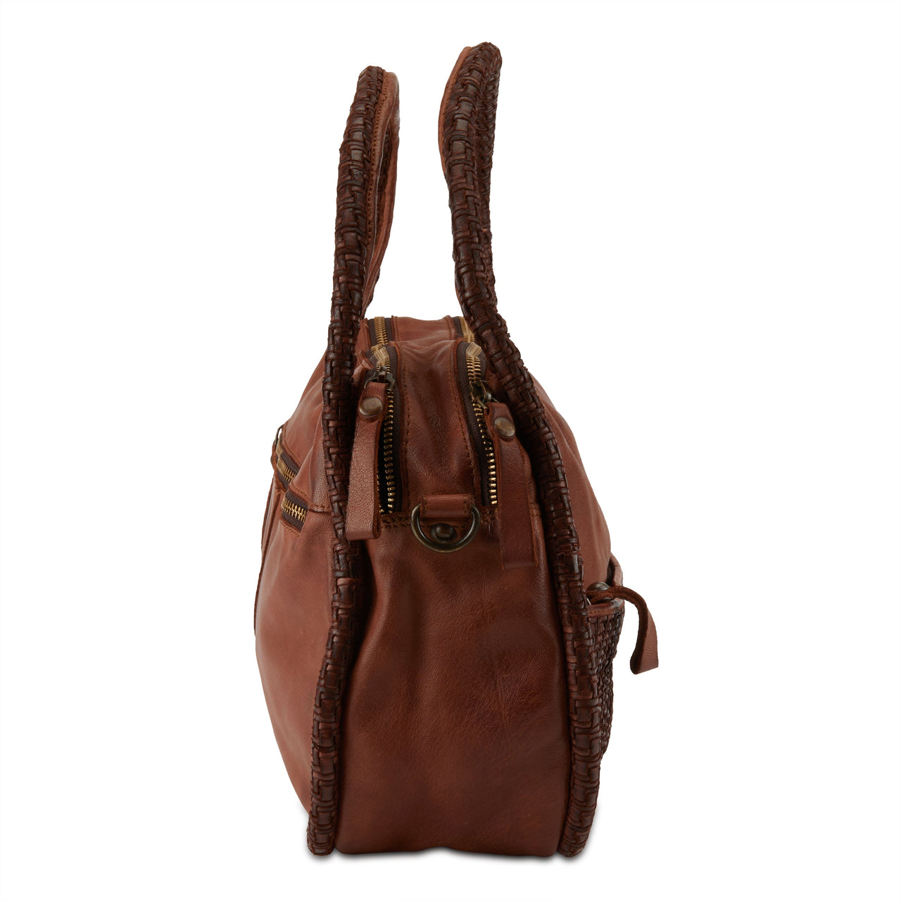 Interior of the L'ARTISTE HB-SPIRAL HANDBAG with soft fabric lining and zippered pockets