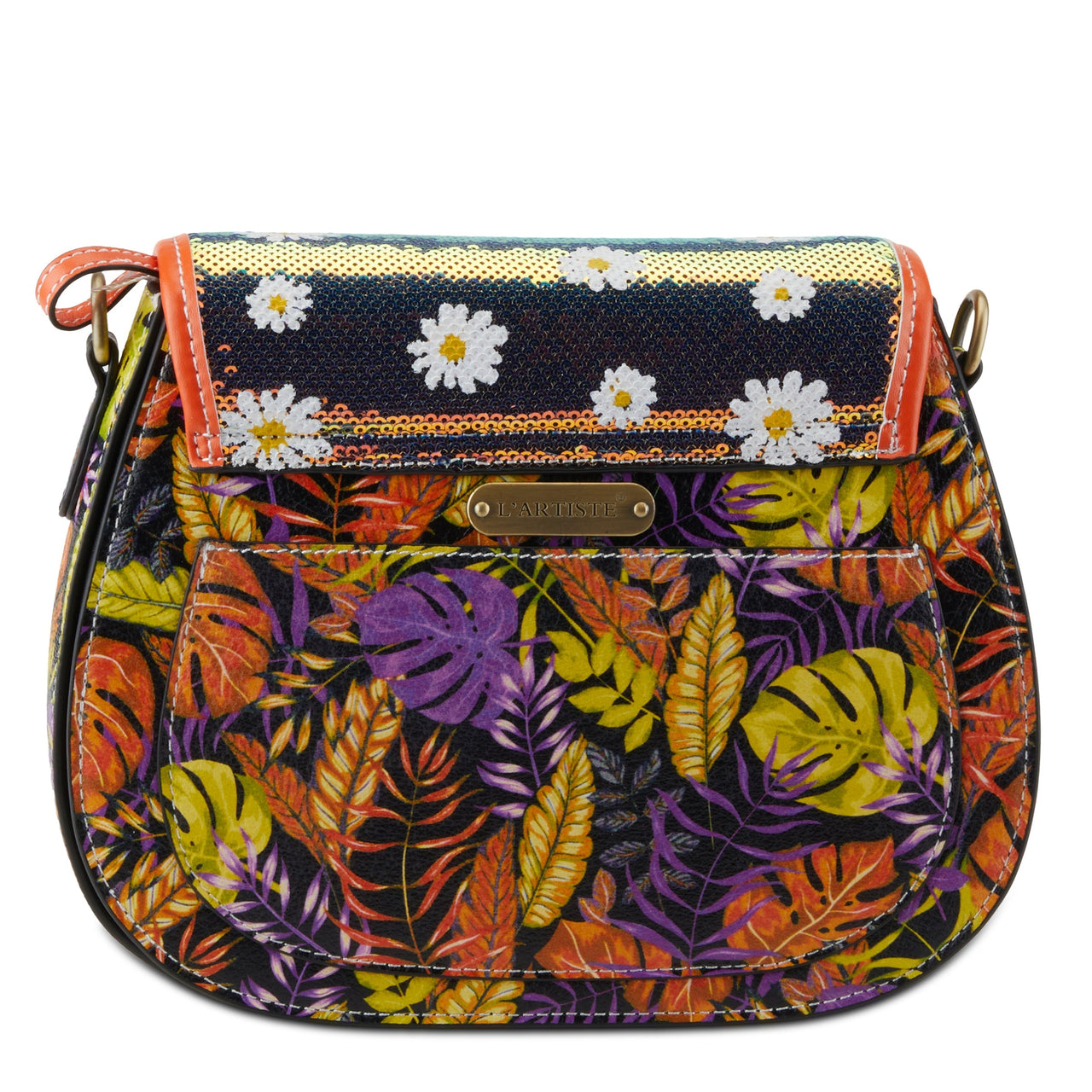  L'ARTISTE HB-ZINGY HANDBAG being held by the adjustable shoulder strap, showcasing its size and shape