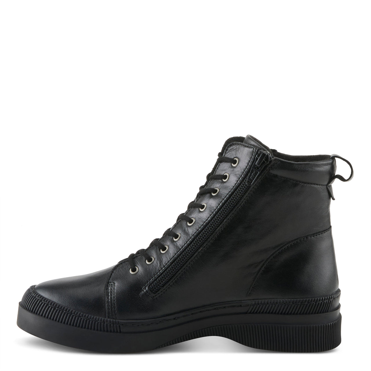 Black leather lace-up Spring Step Hoylein boots with chunky heel and side zipper