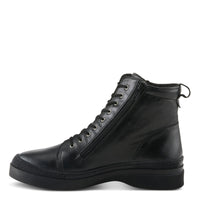 Thumbnail for Black leather lace-up Spring Step Hoylein boots with chunky heel and side zipper