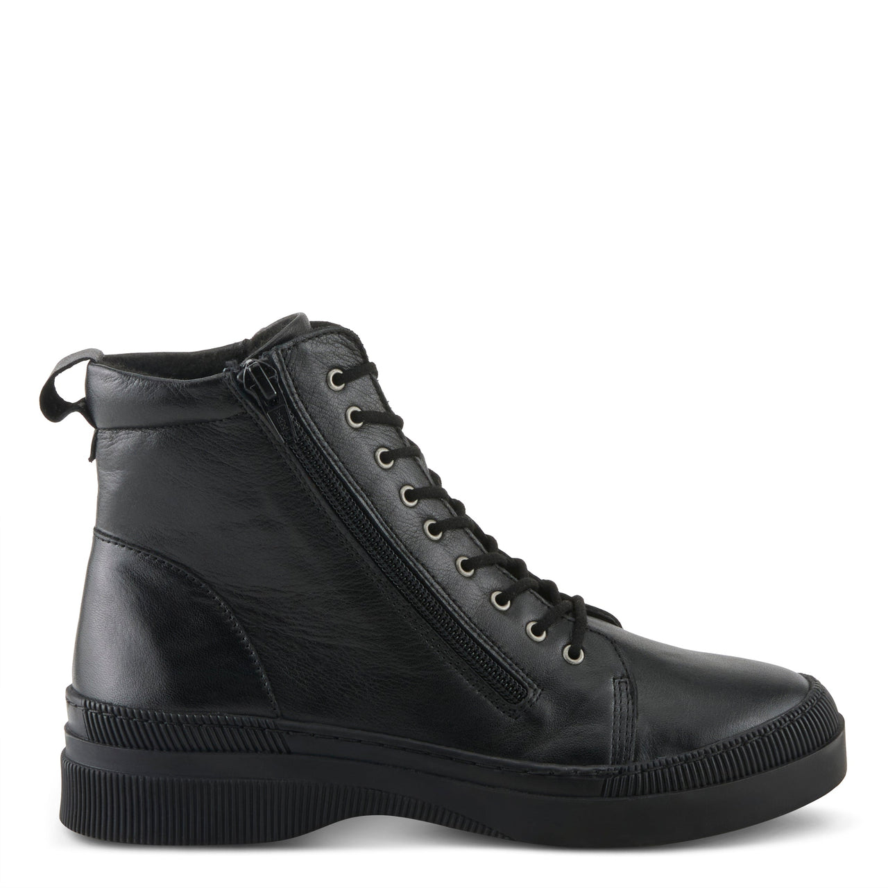 Black leather lace-up ankle boots with a cushioned insole and durable outsole from Spring Step Hoylein collection