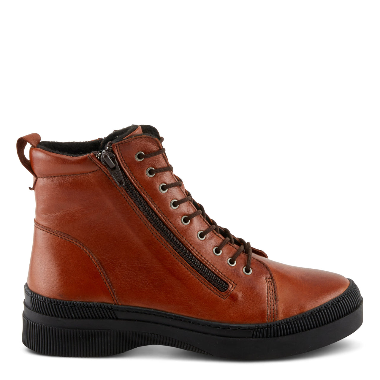 Brown leather Spring Step Hoylein boots with lace-up design and sturdy rubber sole for stylish and comfortable wear