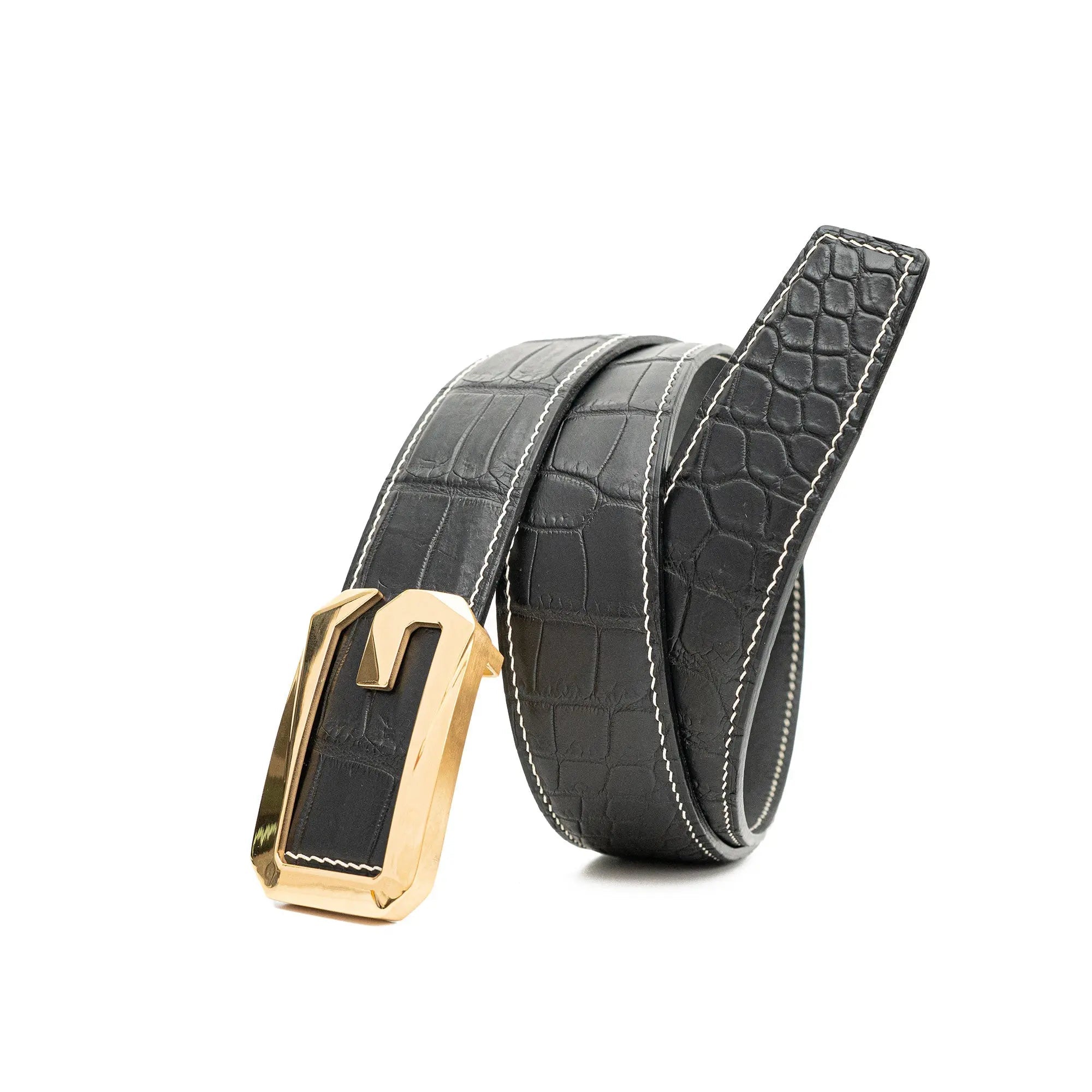 DIVINCH G Shaped Buckle Alligator Leather Dress Belt