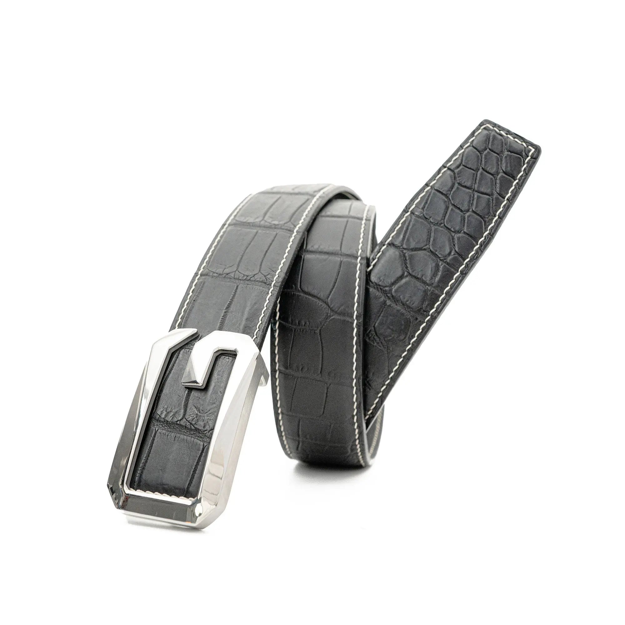 DIVINCH G Shaped Buckle Alligator Leather Dress Belt