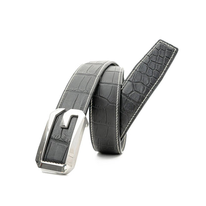 DIVINCH G Shaped Buckle Alligator Leather Dress Belt