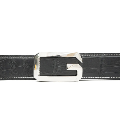 DIVINCH G Shaped Buckle Alligator Leather Dress Belt