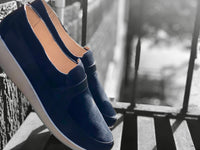 Thumbnail for Johnny Famous Bally Style Tribeca Men's Navy Blue Leather and Suede Slip Ons