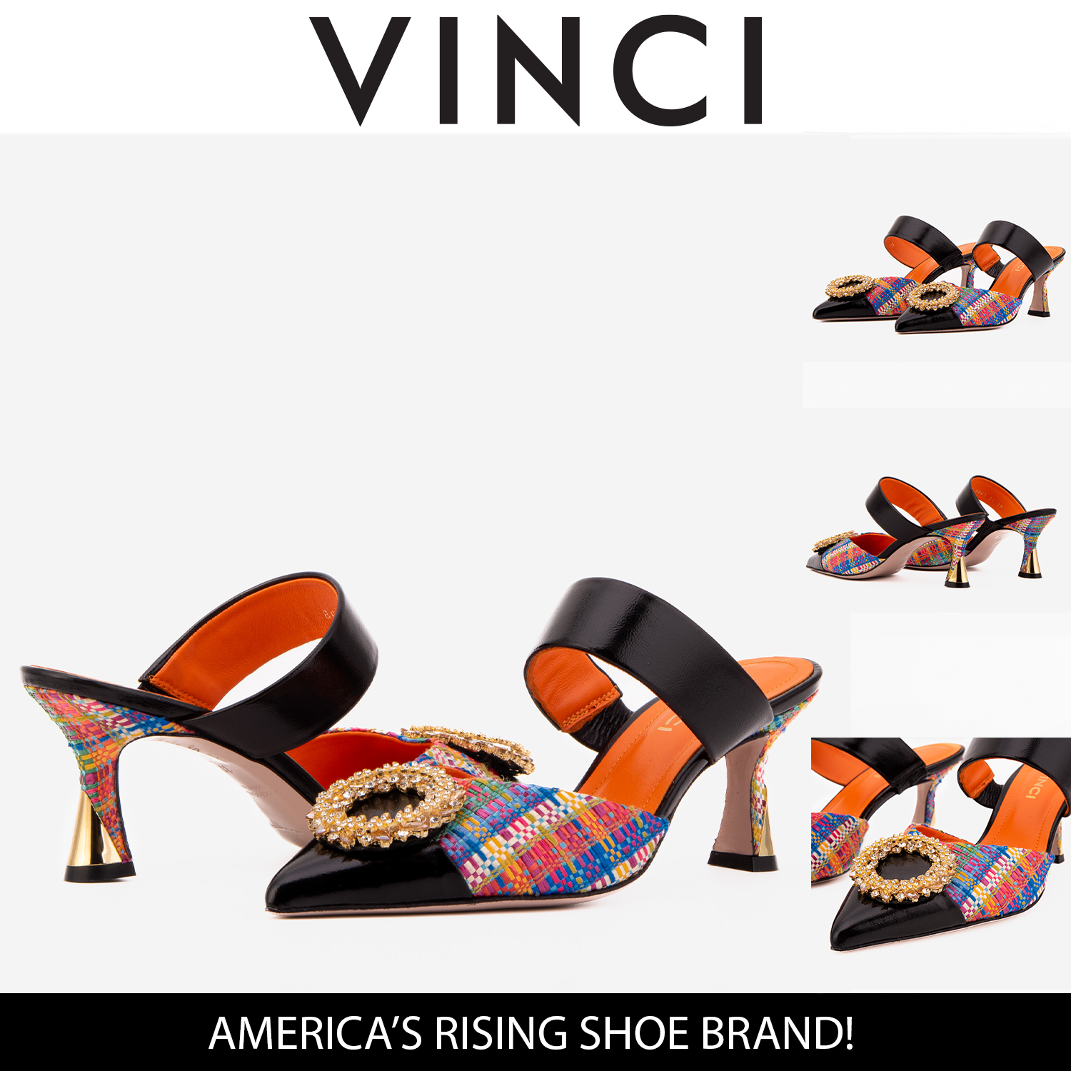 The Valencia Multicolor Leather Women Jewel Heel Mule Sandal