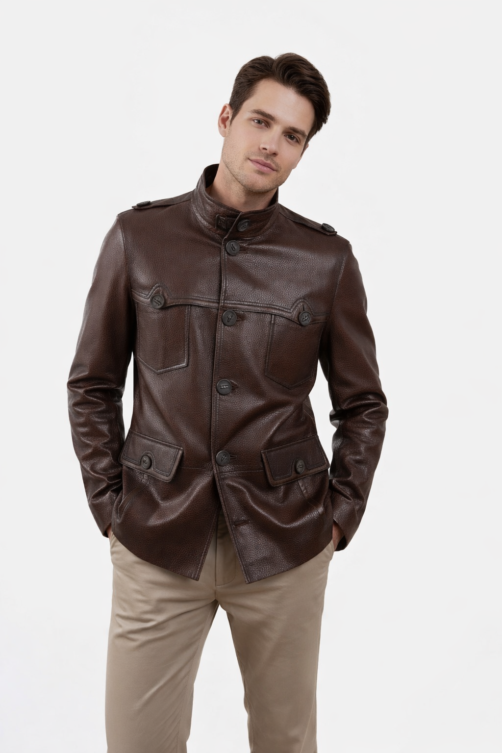 The Montclair Brown Men Leather Jacket
