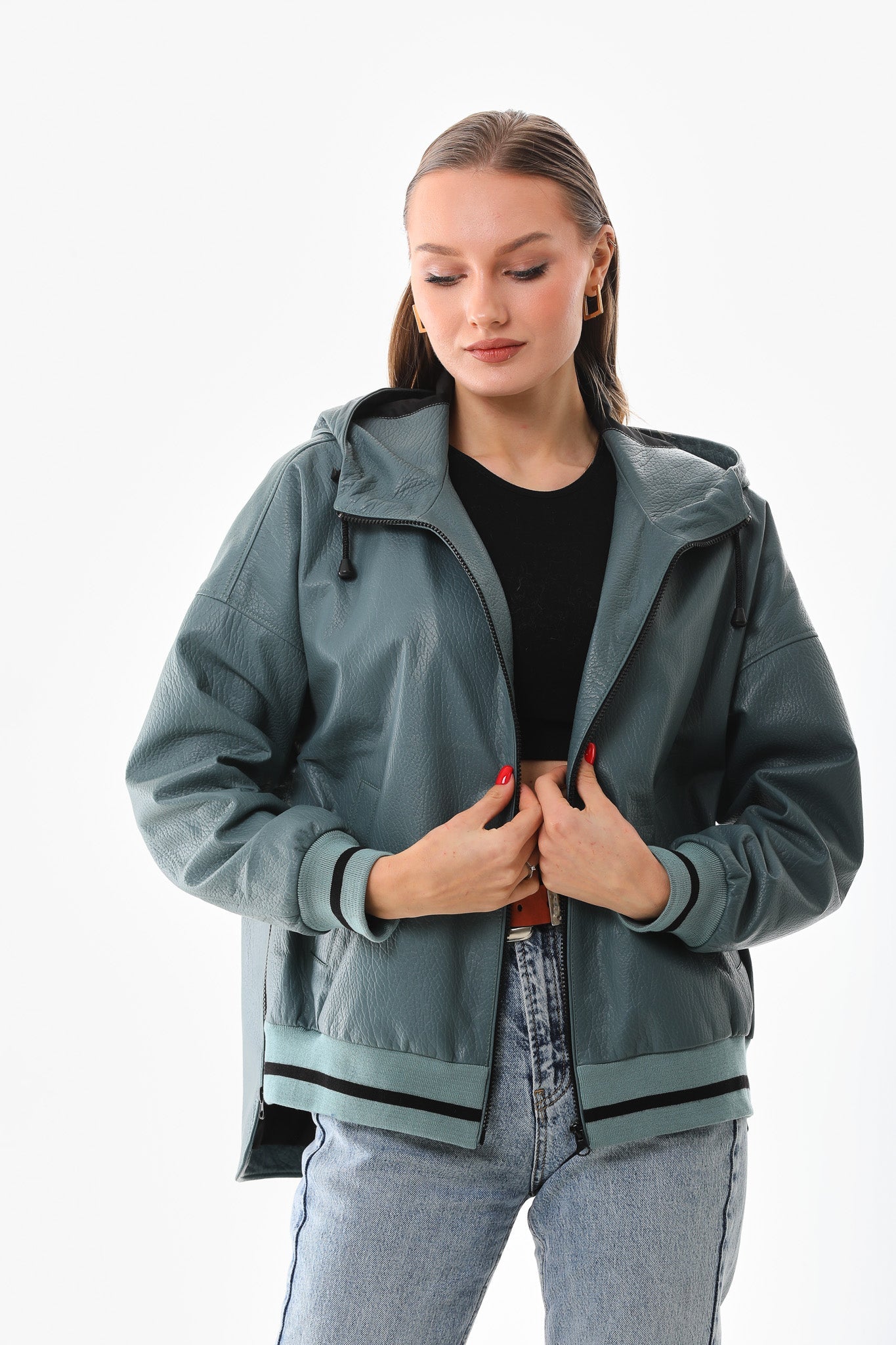 The Polar Green Leather Women Jacket
