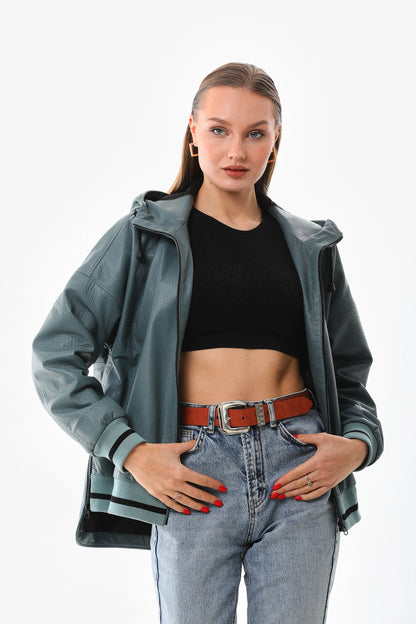 The Polar Green Leather Women Jacket