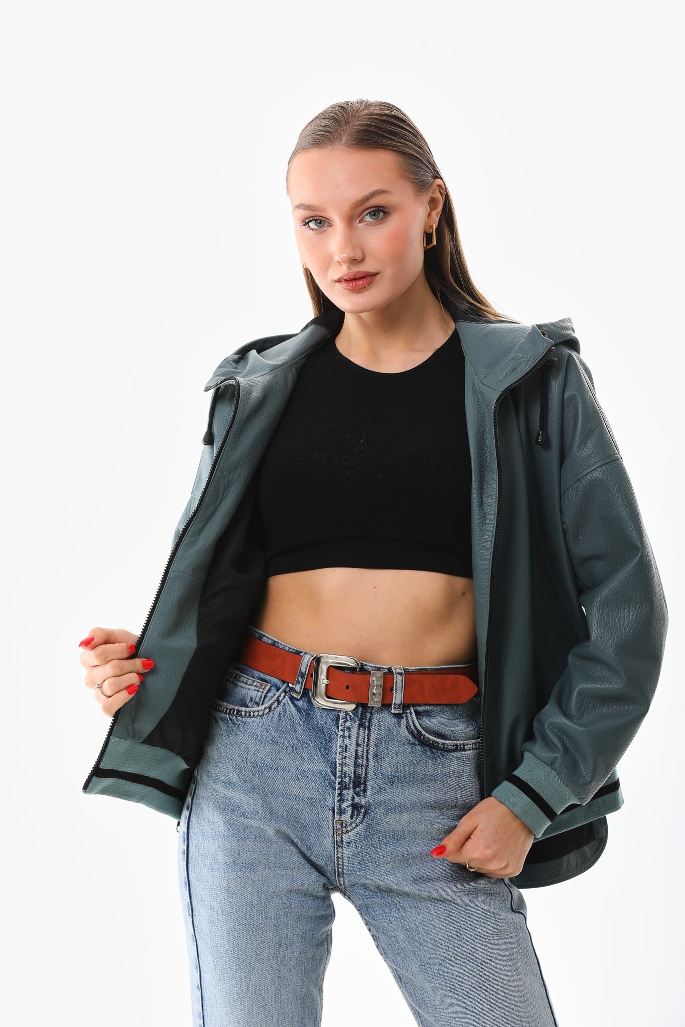 The Polar Green Leather Women Jacket
