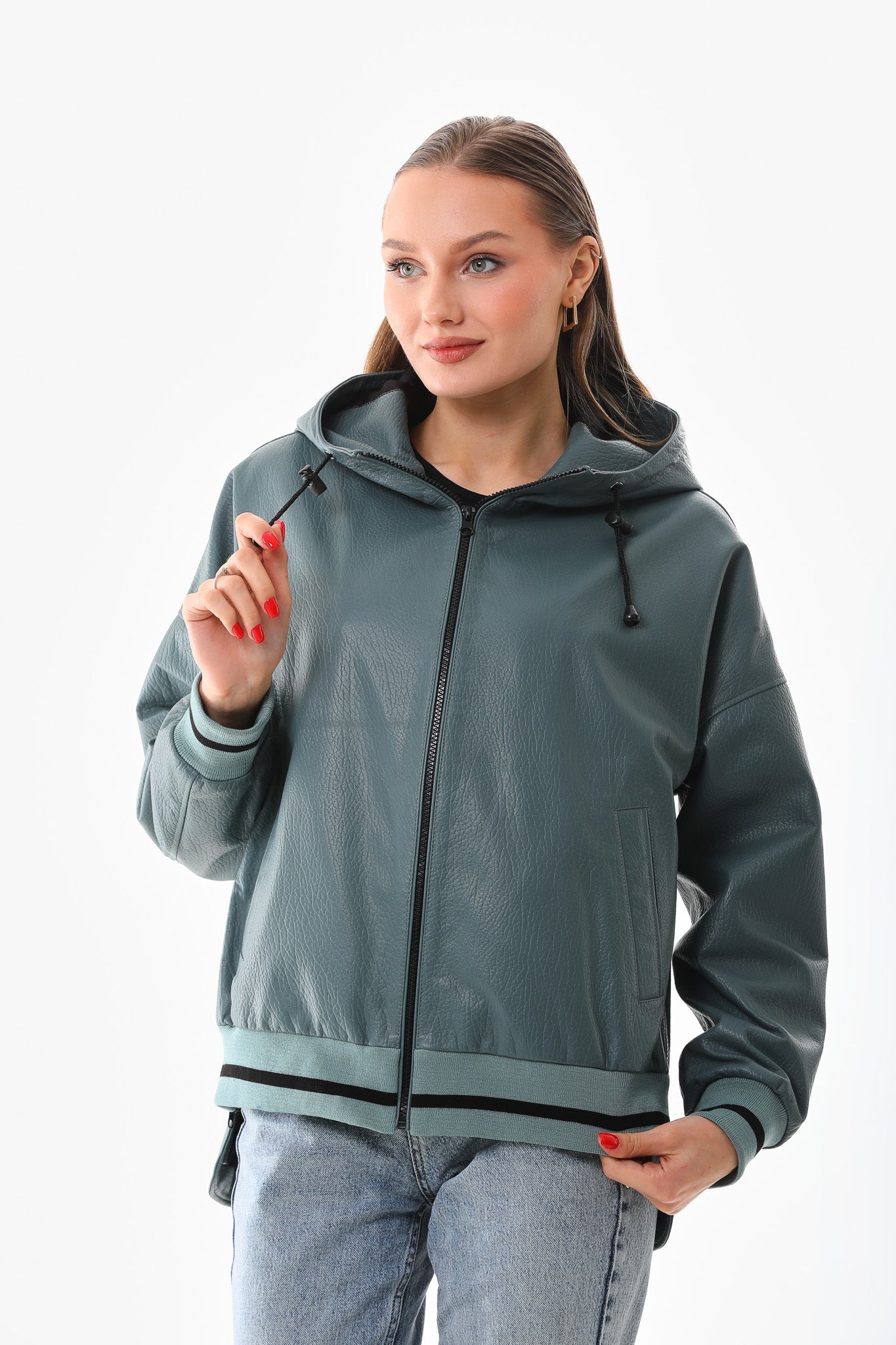The Polar Green Leather Women Jacket