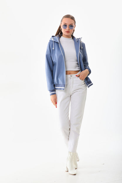 The Polar Blue Leather Women Jacket