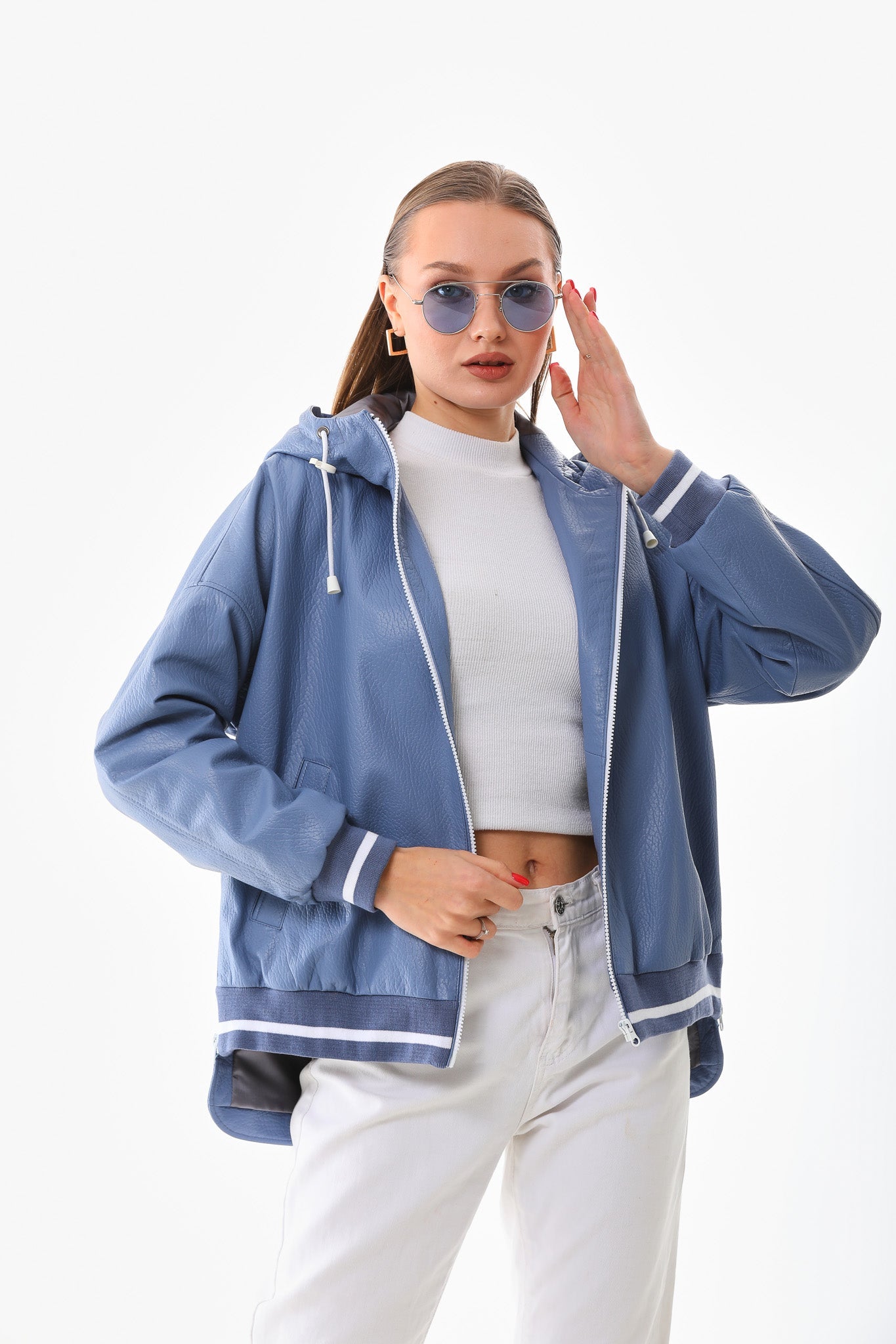 The Polar Blue Leather Women Jacket