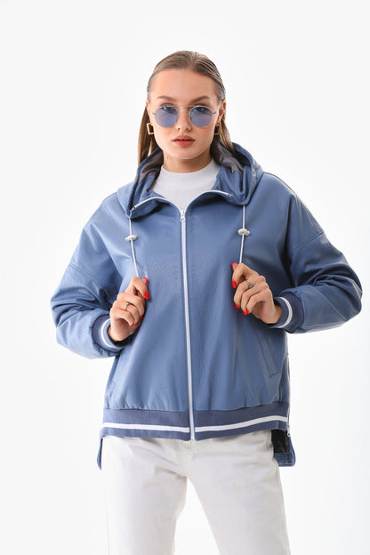 The Polar Blue Leather Women Jacket