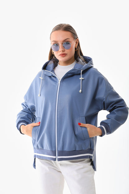 The Polar Blue Leather Women Jacket