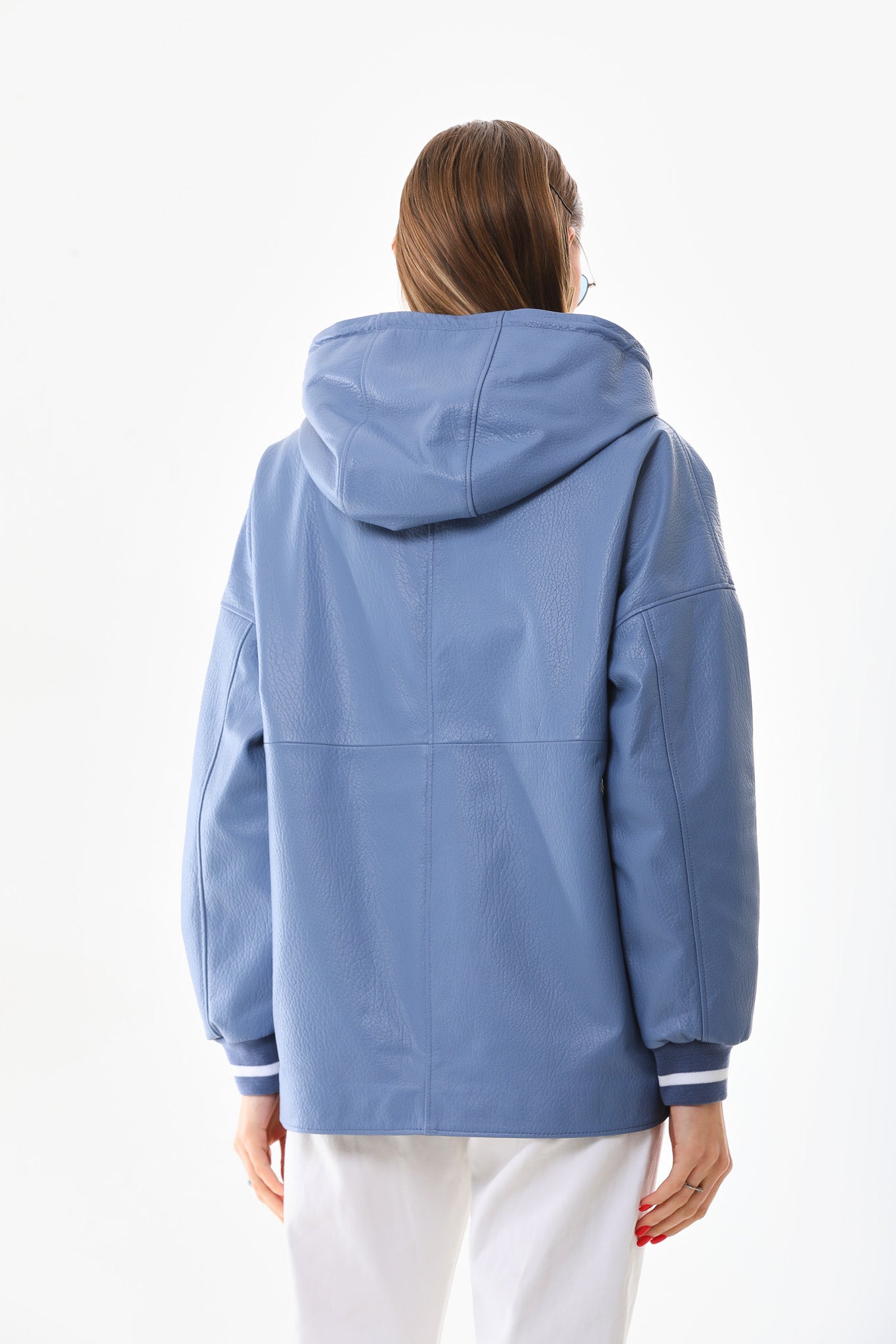 The Polar Blue Leather Women Jacket