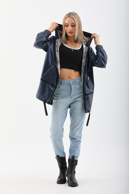 The Vega Navy Reversible Leather Women Jacket