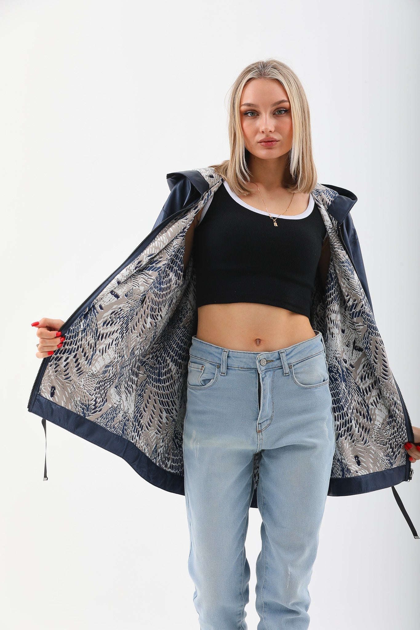 The Vega Navy Reversible Leather Women Jacket