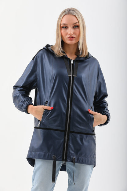 The Vega Navy Reversible Leather Women Jacket