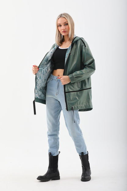 The Sage Olive Green Leather Women Jacket