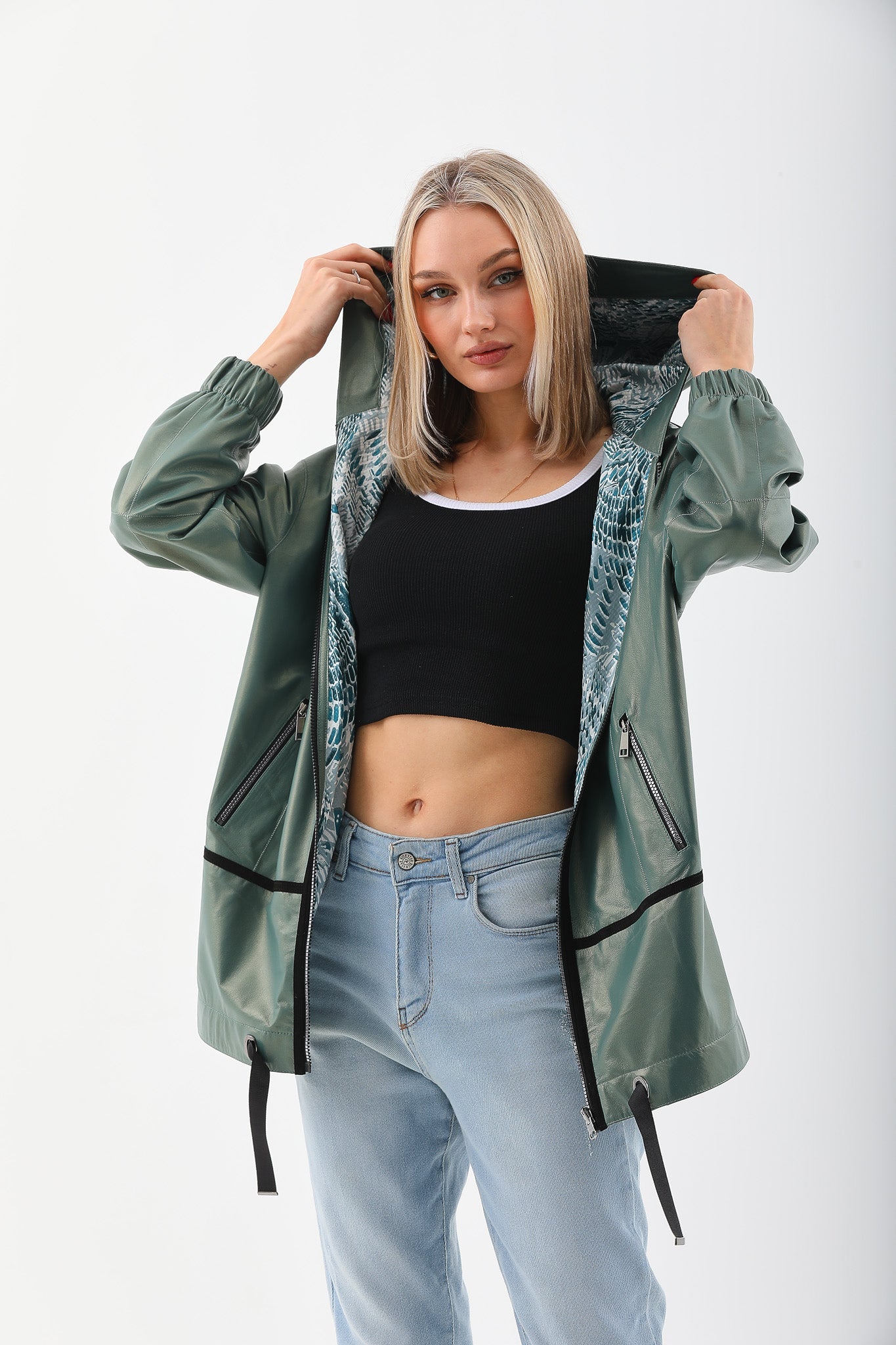 The Sage Olive Green Leather Women Jacket