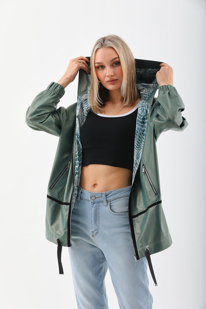 The Sage Olive Green Leather Women Jacket