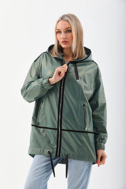 The Sage Olive Green Leather Women Jacket