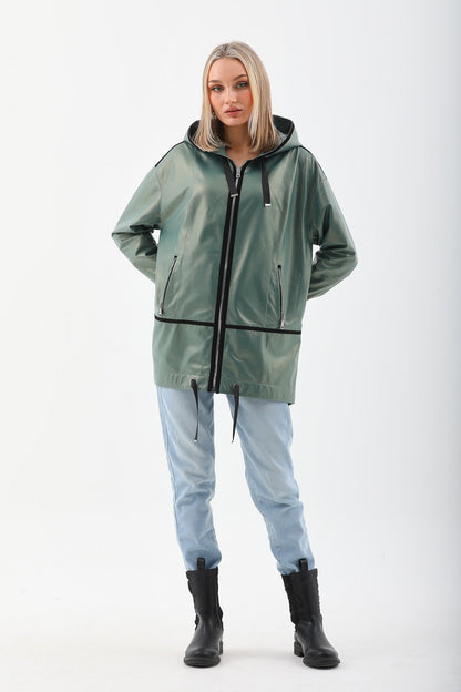 The Sage Olive Green Leather Women Jacket