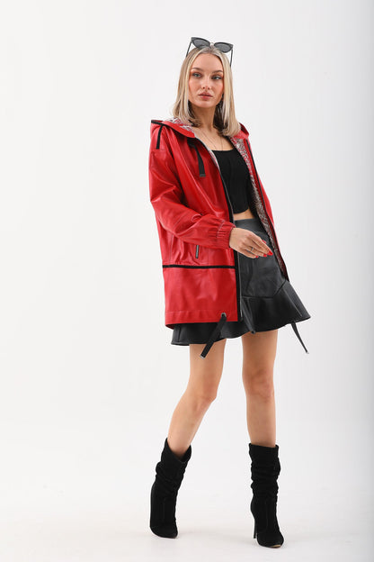 The Vega Red Reversible Leather Women Jacket