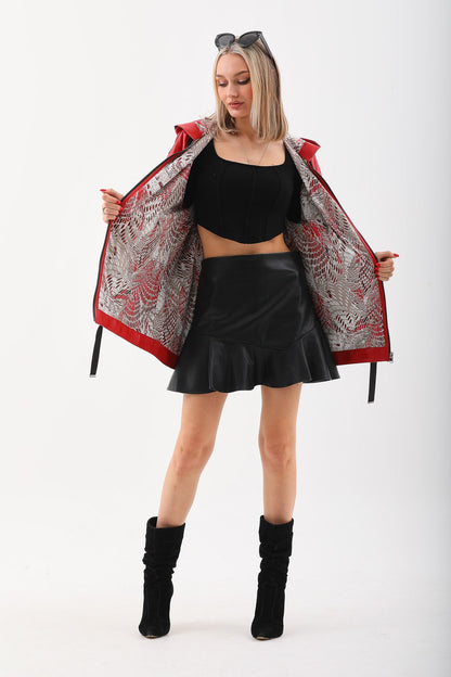 The Vega Red Reversible Leather Women Jacket