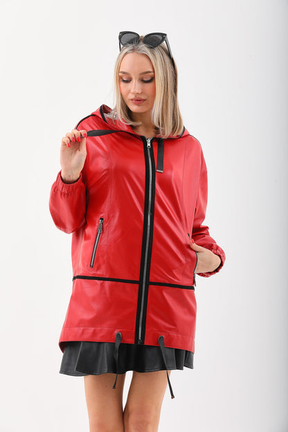 The Vega Red Reversible Leather Women Jacket