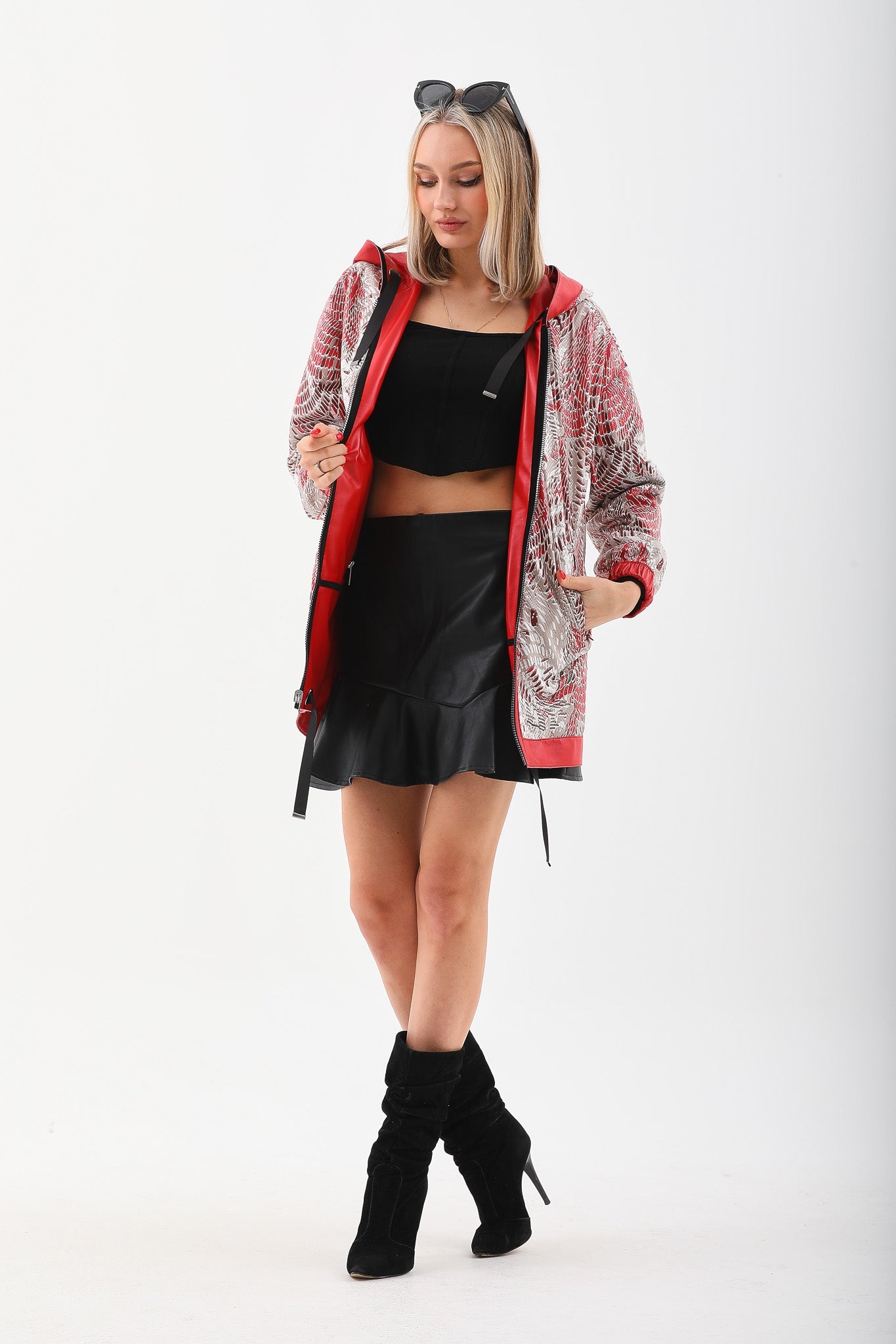 The Vega Red Reversible Leather Women Jacket