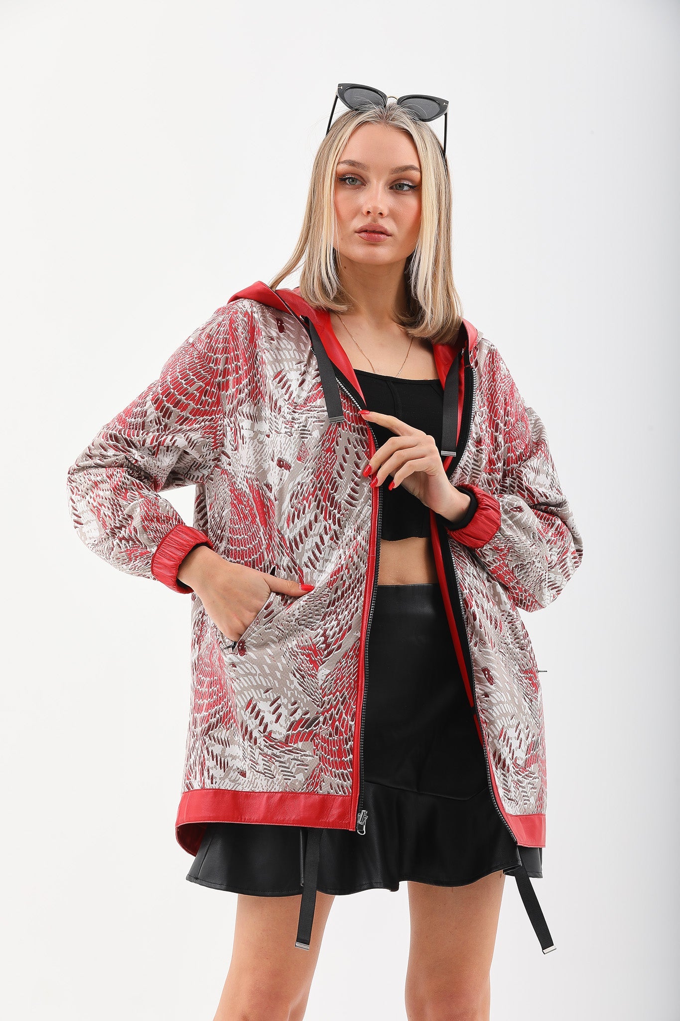 The Vega Red Reversible Leather Women Jacket