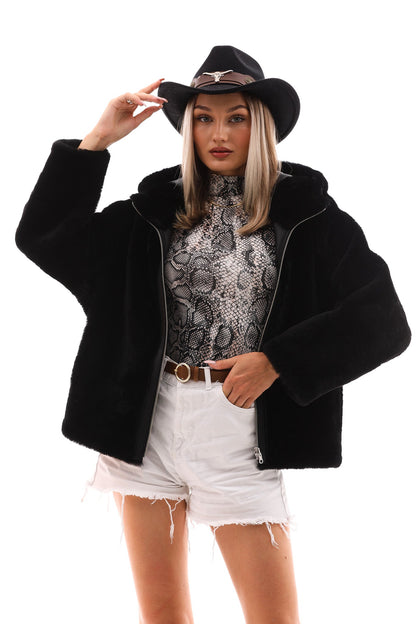 The Noxara Reversible Black Women Leather Jacket