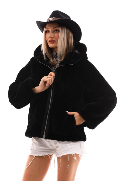 The Noxara Reversible Black Women Leather Jacket