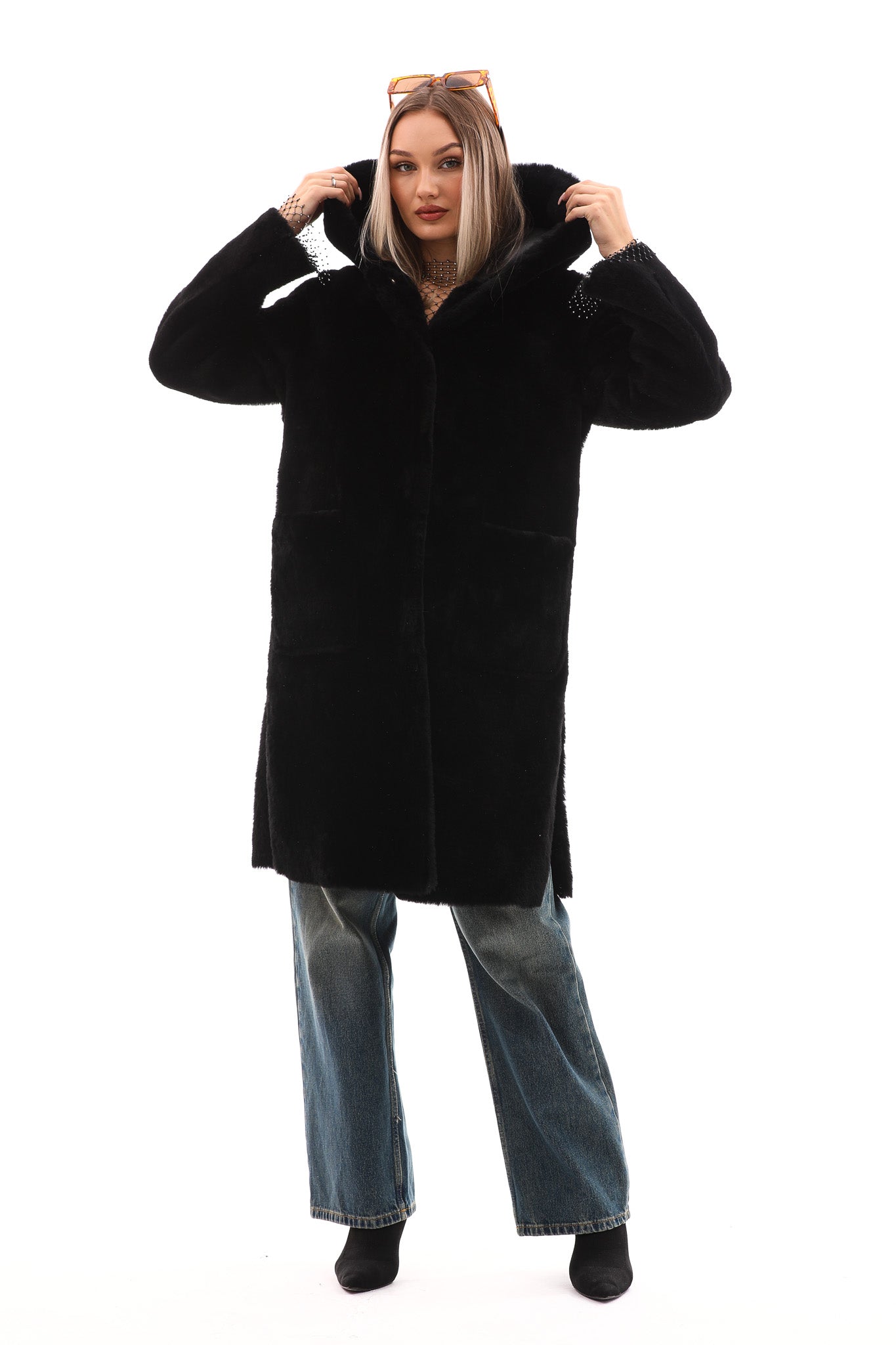 The VESARA Reversible Shearling Women Leather Coat – Jet Black