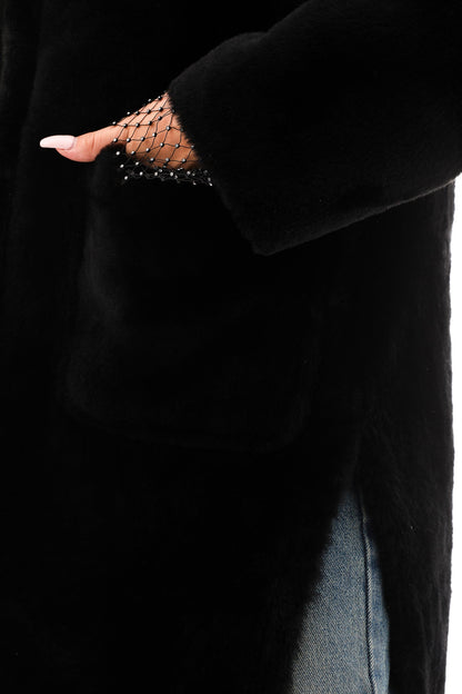 The VESARA Reversible Shearling Women Leather Coat – Jet Black