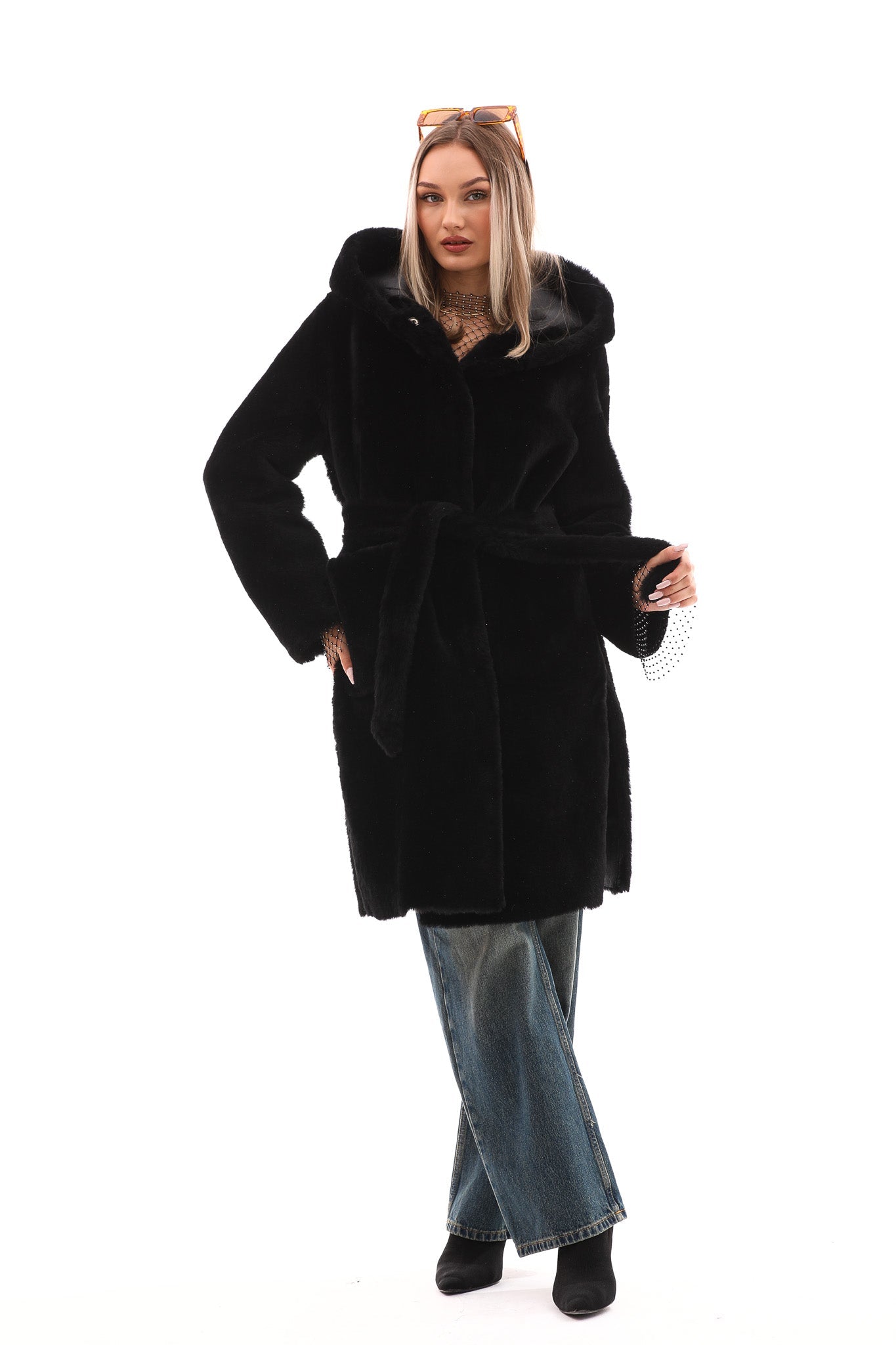 The VESARA Reversible Shearling Women Leather Coat – Jet Black