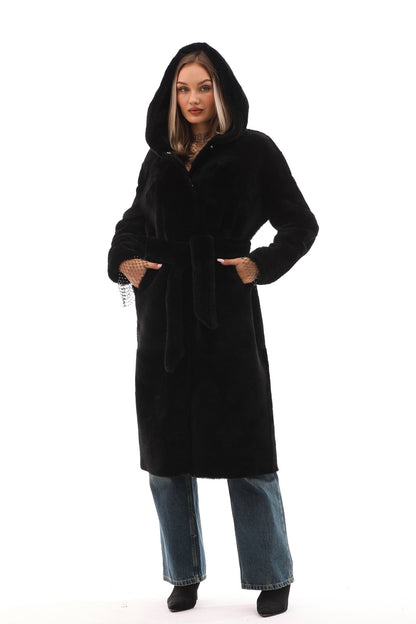 The Virella Reversible Hooded Shearling Leather Coat