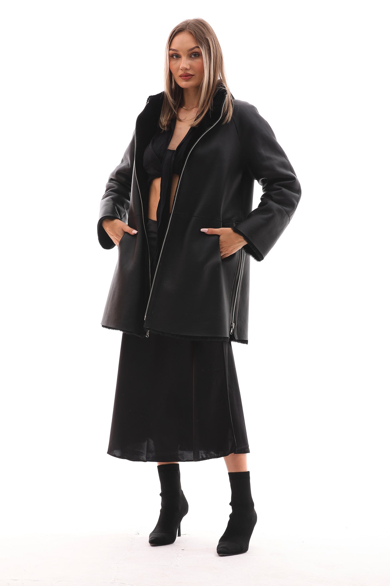 The Nyra Reversible Shearling Women Leather Coat