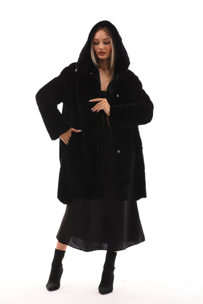The Noctura Reversible Hooded Shearling Leather Coat
