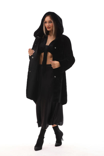 The Noctura Reversible Hooded Shearling Leather Coat