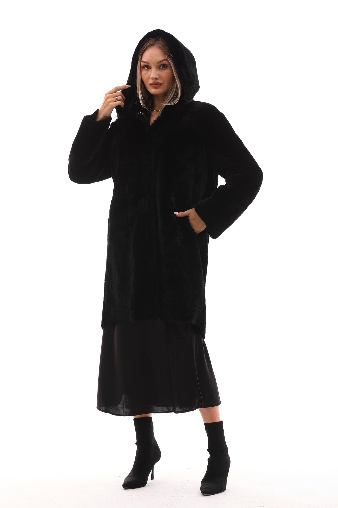 The Noctura Reversible Hooded Shearling Leather Coat