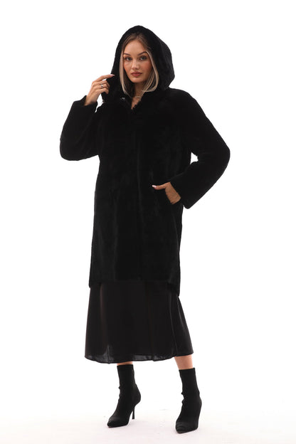 The Noctura Reversible Hooded Shearling Leather Coat